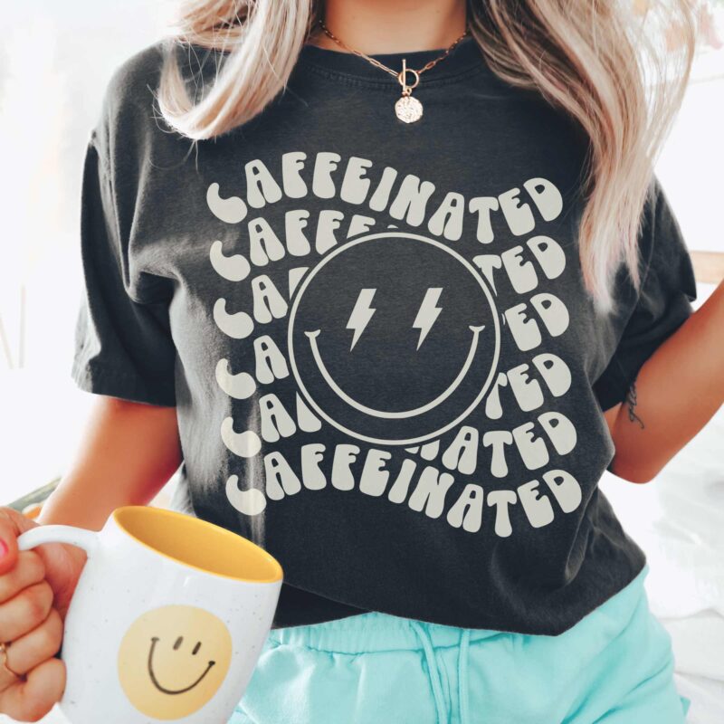 a Retro Caffeinated T-Shirt in pepper