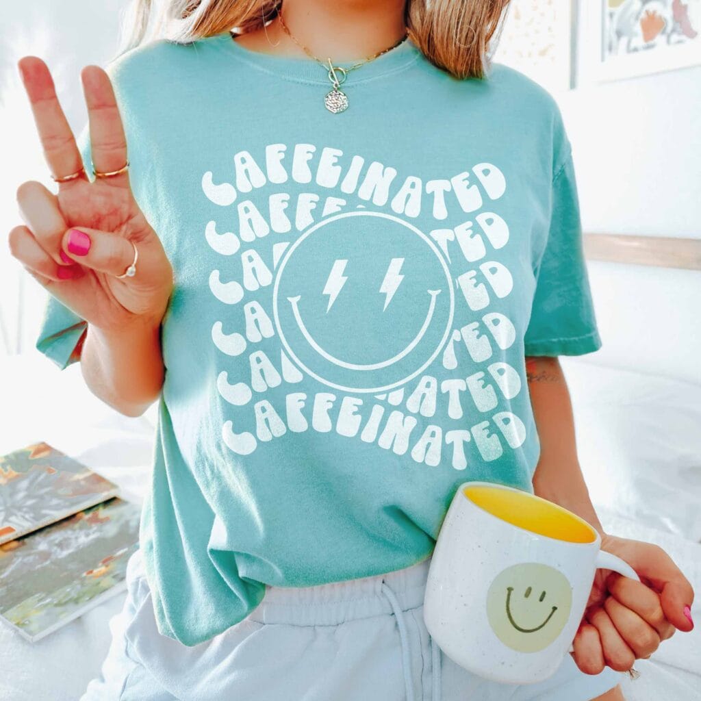 a Retro Caffeinated T-Shirt in chalky mint