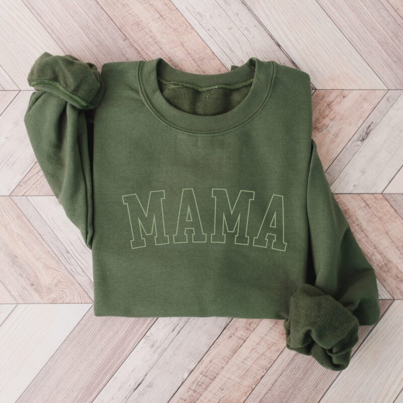 a monotone mama sweatshirt in military green