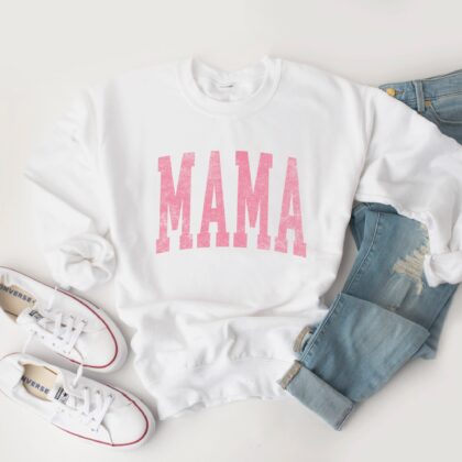 a Mama Varsity Sweatshirt in white