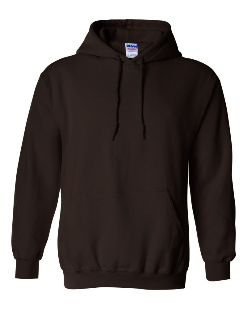 an 18500 Gildan hoodie in dark chocolate