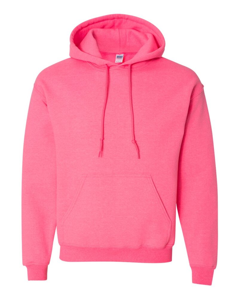 an 18500 Gildan hoodie in safety pink