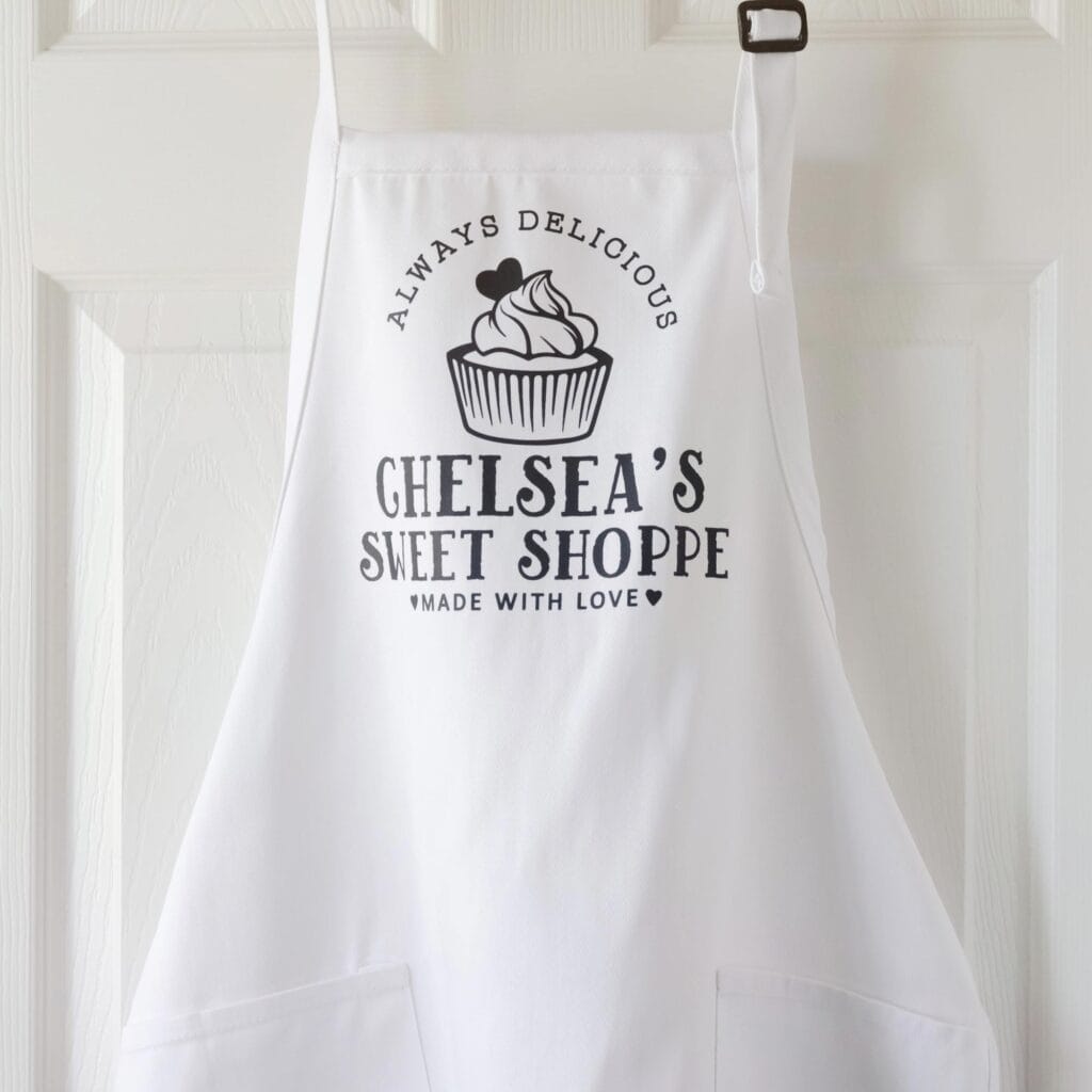a Personalized Cupcake Baking Apron in white