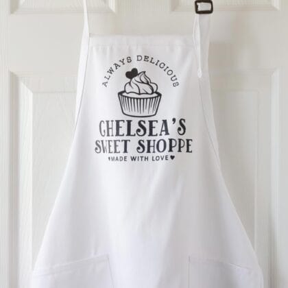 a Personalized Cupcake Baking Apron in white