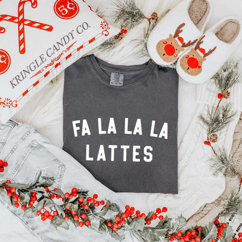 a fa la la la lattes t-shirt in pepper