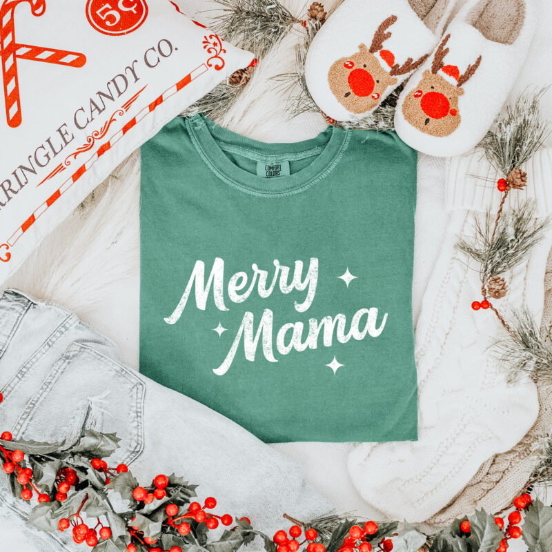 a retro merry mama tee in light green