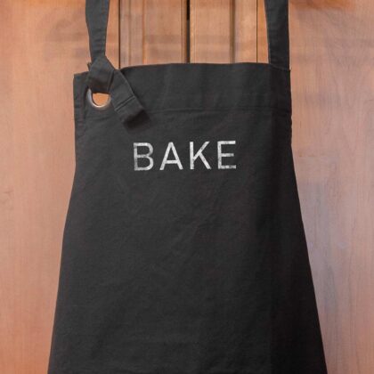 a Heavy Cotton Canvas BAKE Apron in black