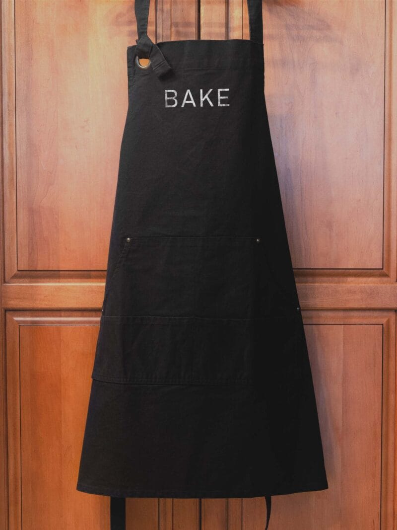 a Heavy Cotton Canvas BAKE Apron in black