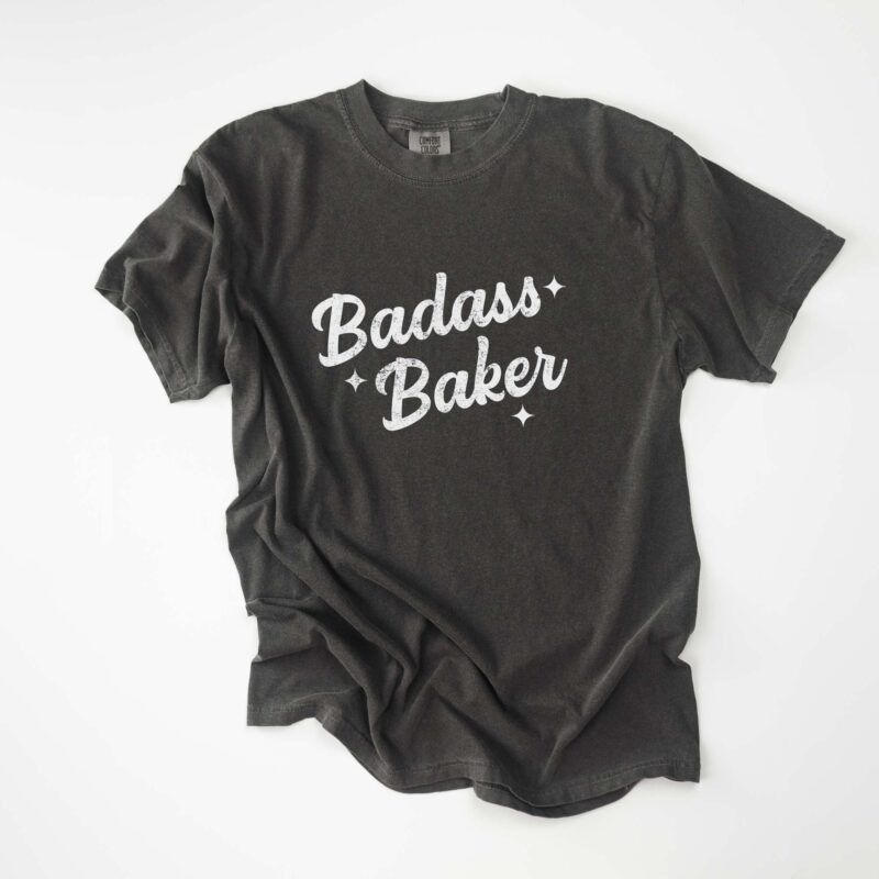 a Retro Badass Baker Garment Dyed Tee in pepper