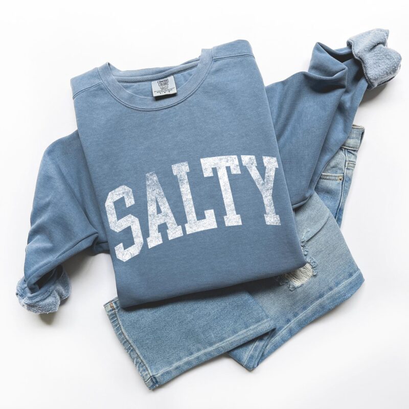 a salty sweatshirt in blue jean