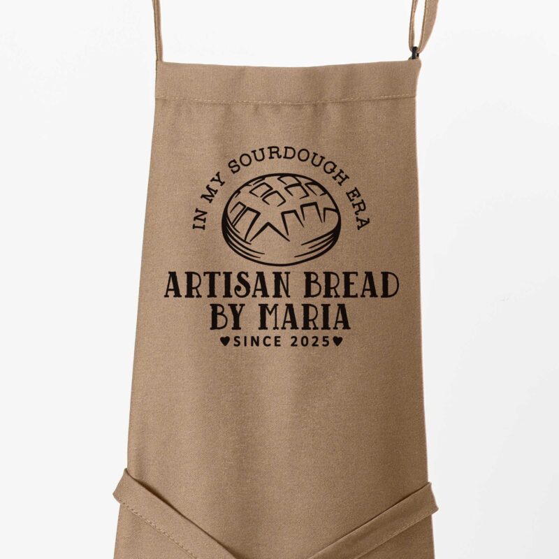a Premium Bib Personalized Sourdough Bread Apron in khaki