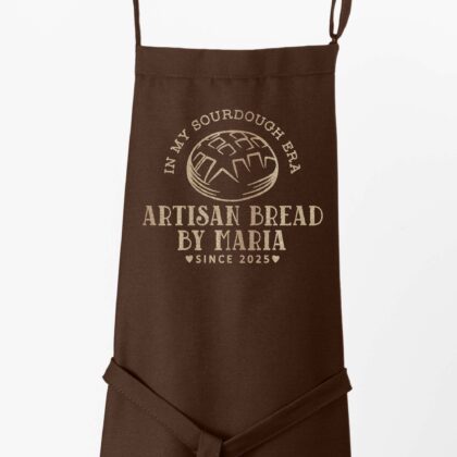 a personalized sourdough bread apron in brown
