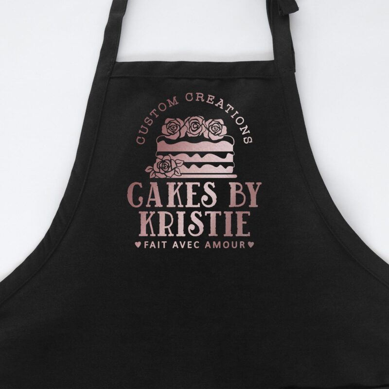 a personalized basic cake apron in black