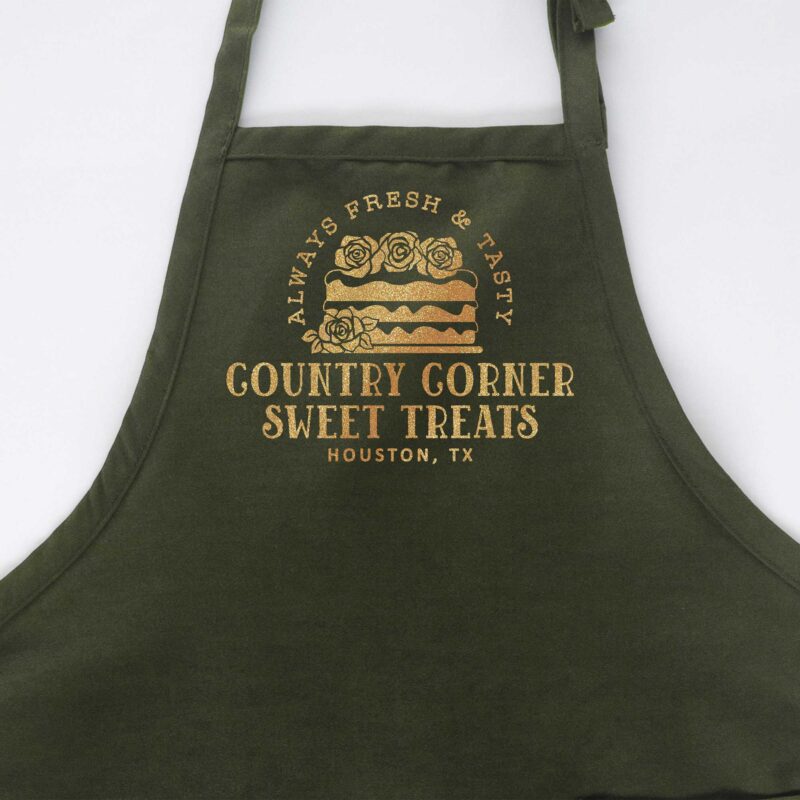 a personalized basic cake apron in forest