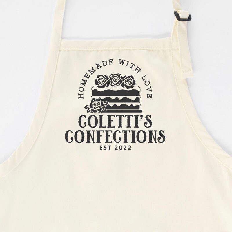 a personalized basic cake apron in natural