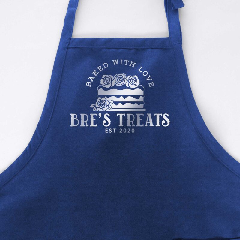 a personalized basic cake apron in royal