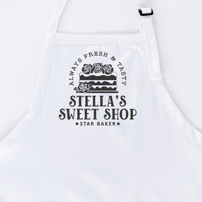 a personalized basic cake apron in white