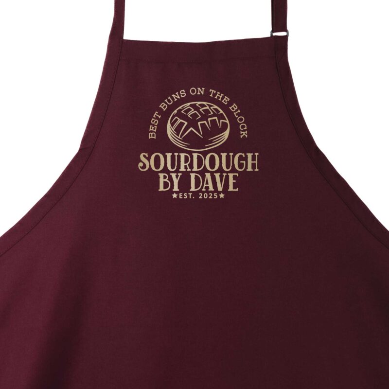 a personalized sourdough bread apron in maroon