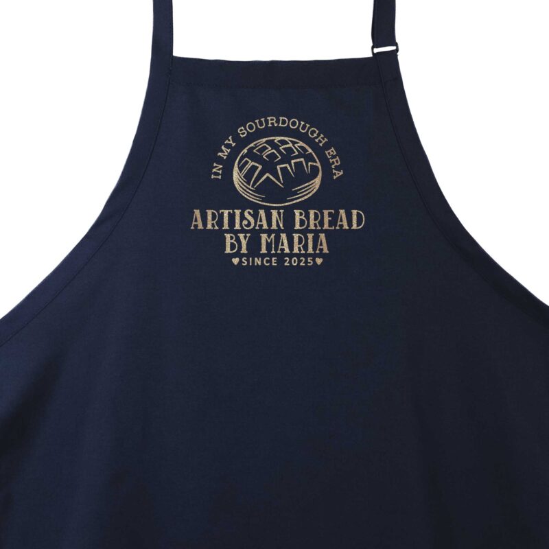 a personalized sourdough bread apron in navy