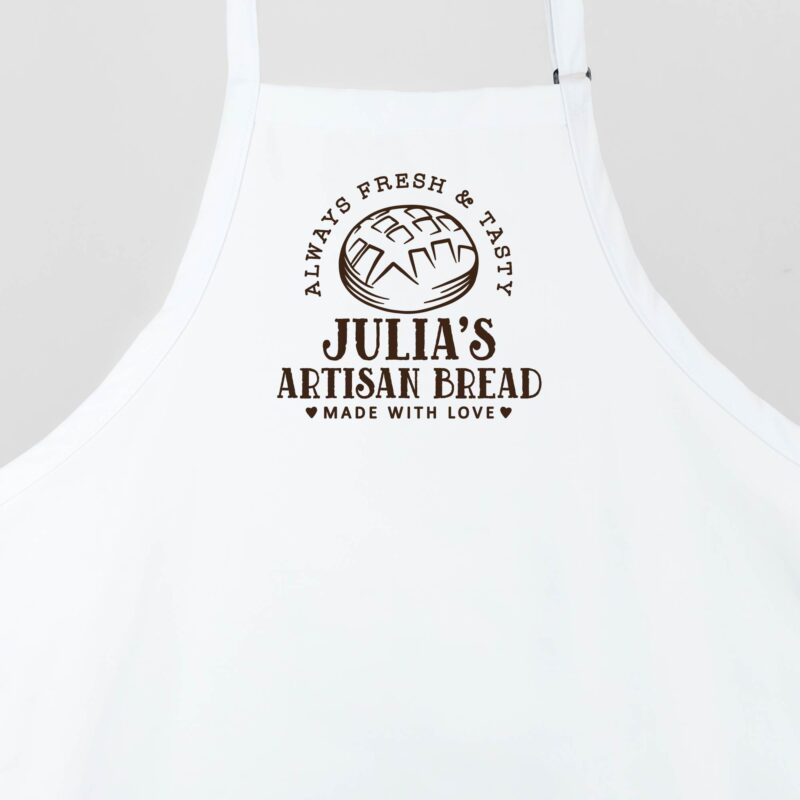 a personalized sourdough bread apron in white