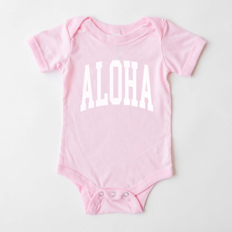 an Aloha Baby Bodysuit in pink