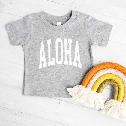 an Aloha Baby T-Shirt in athletic heather