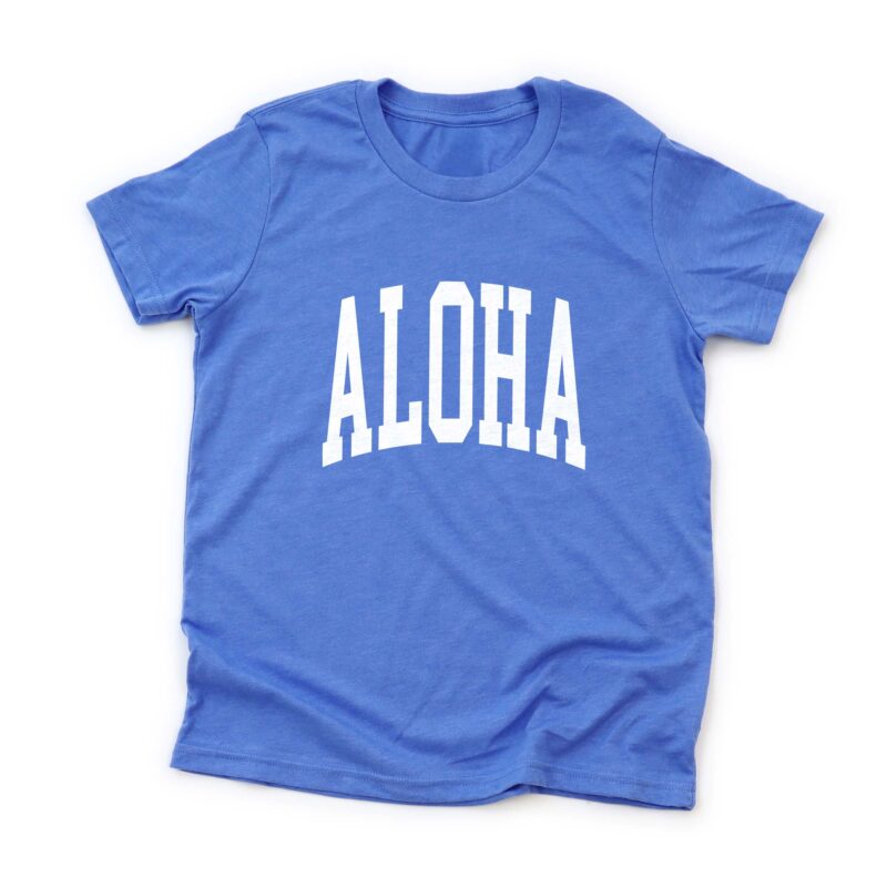 an Aloha Kids T-Shirt in heather columbia blue