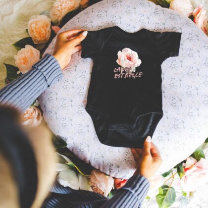 a life is beautiful La Vie Est Belle Baby Rib Bodysuit in black