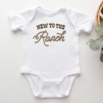 a New To The Ranch Baby Rib Bodysuit in white