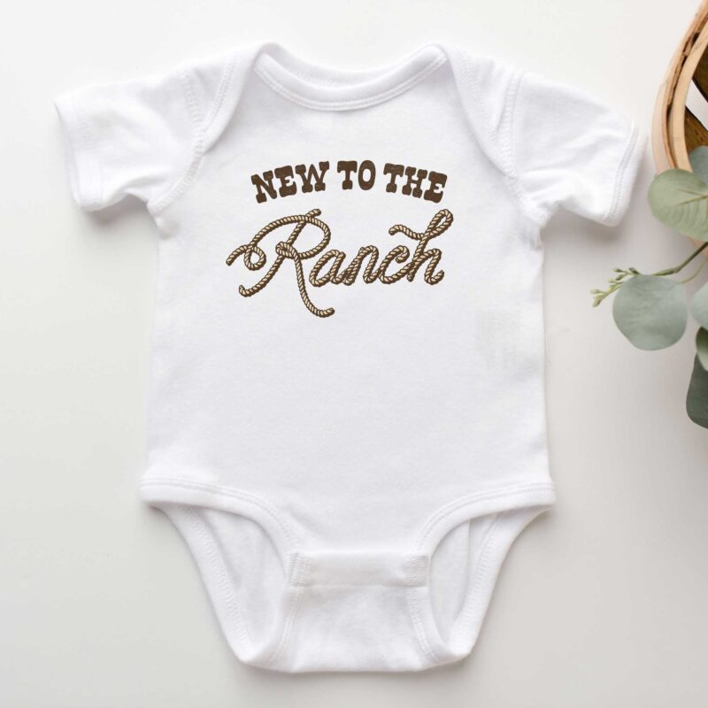 a New To The Ranch Baby Rib Bodysuit in white