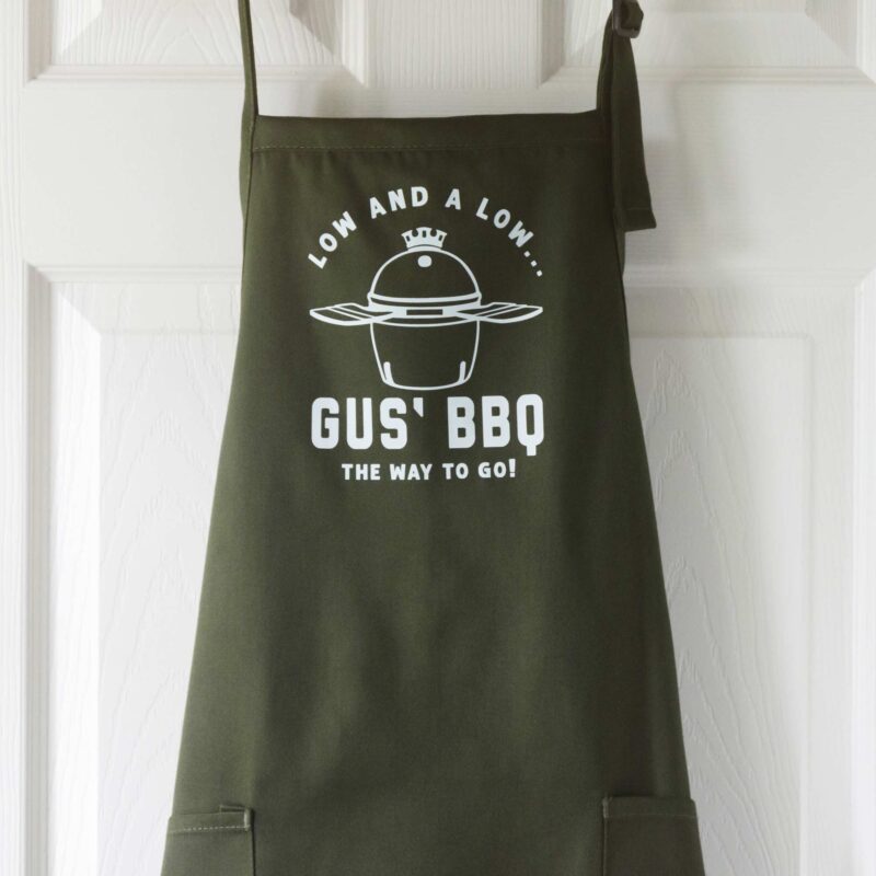 a Personalized Meat Smoker Apron - Charcoal Grill apron in green