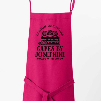 a Premium Bib Personalized Cake Apron in hot pink