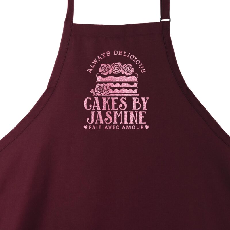 a Personalized Cake Apron in maroon