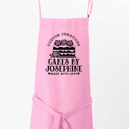 a Short Bib XL Personalized Cake Apron in pink