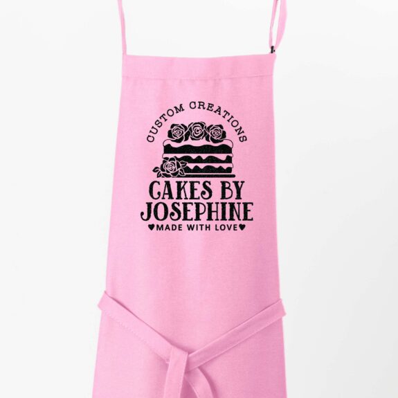 a Short Bib XL Personalized Cake Apron in pink