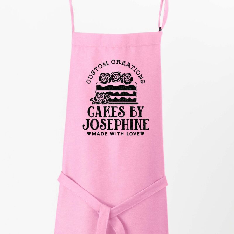 a Short Bib XL Personalized Cake Apron in pink