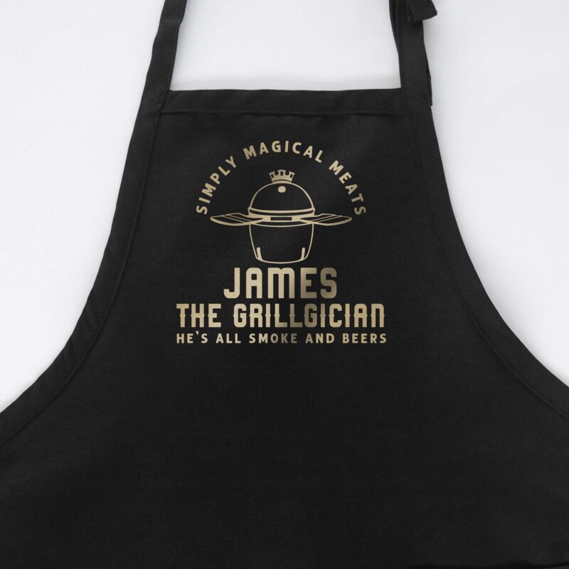 a Personalized Meat Smoker Apron - Charcoal Grill apron in black