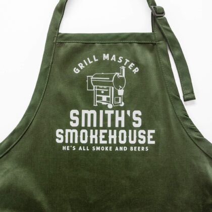 a Personalized Meat Smoker Apron - Pellet Grill in green