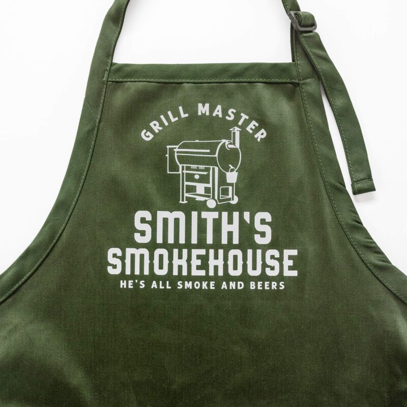 a Personalized Meat Smoker Apron - Pellet Grill in green