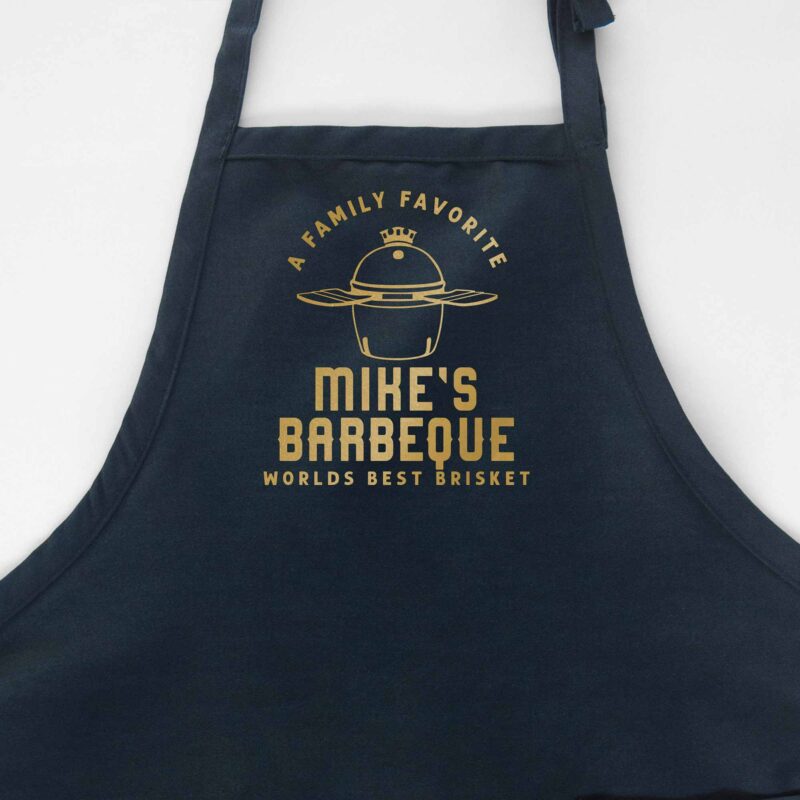 a Personalized Meat Smoker Apron - Charcoal Grill apron in navy