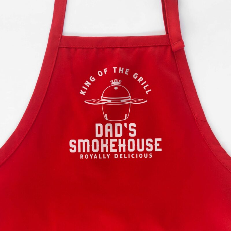 a Personalized Meat Smoker Apron - Charcoal Grill apron in red