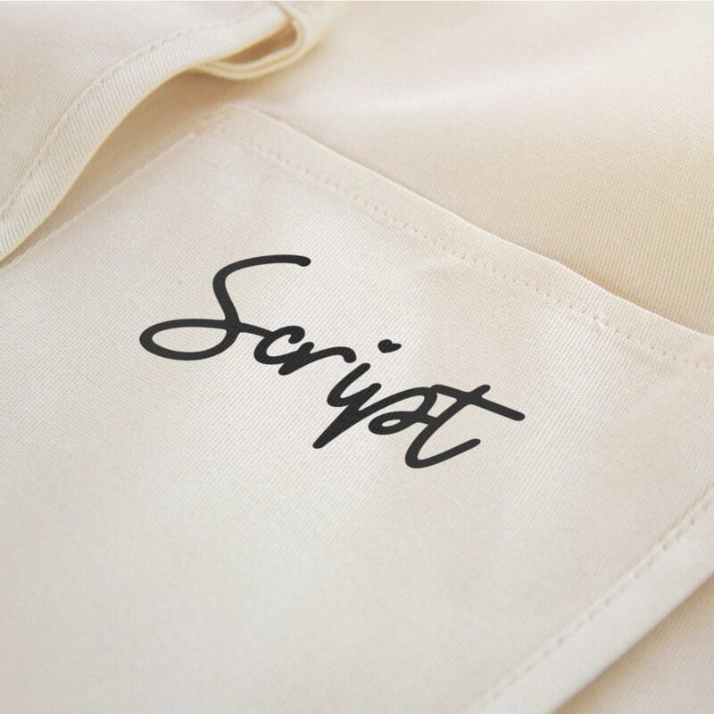 a hubby wifey apron pocket, personalized with the script font