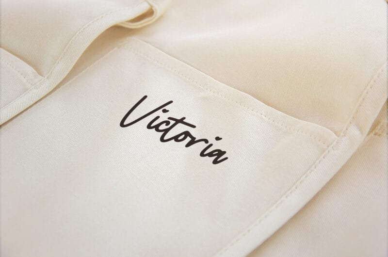 a hubby wifey apron pocket, personalized with the script font