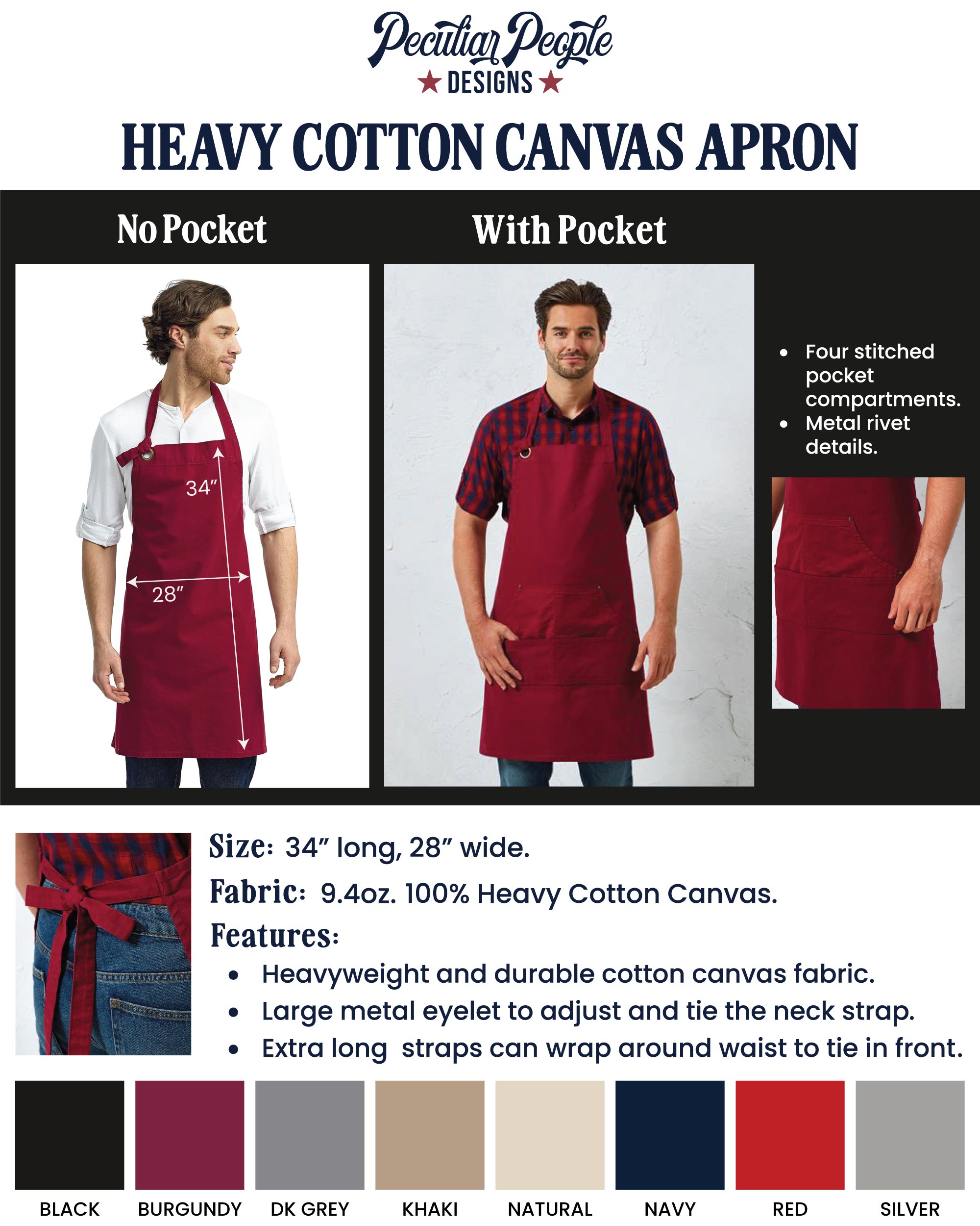 Heavy Cotton Canvas Apron Size Chart