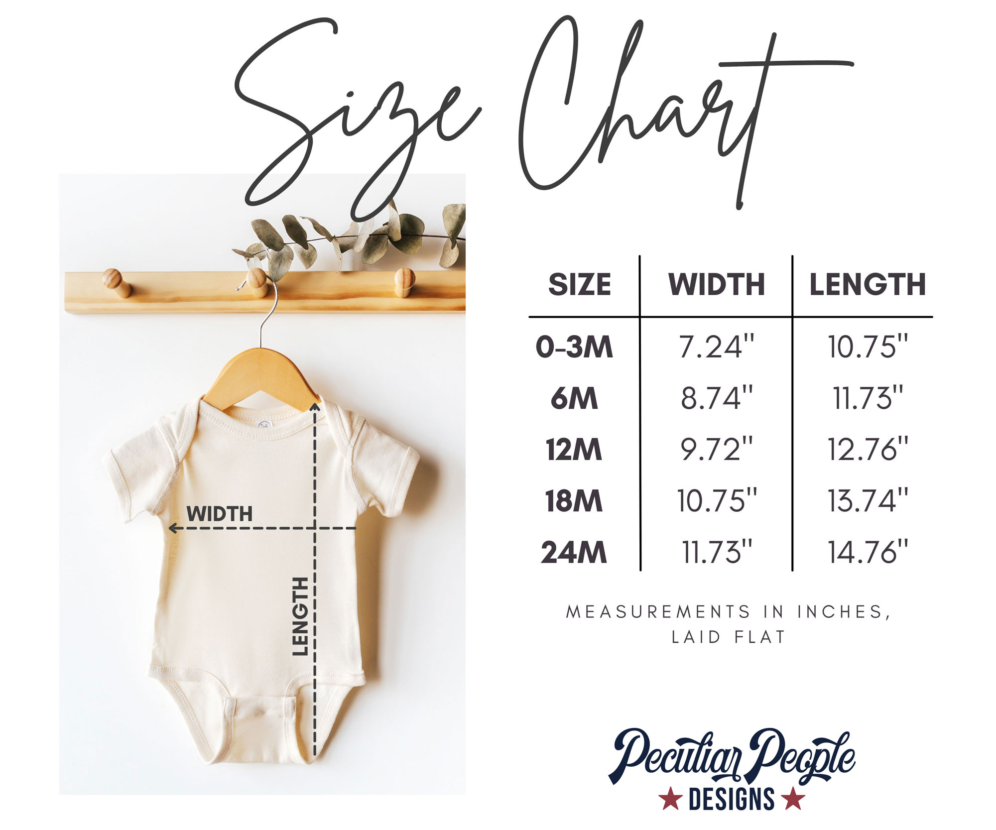Baby Rib Bodysuit size chart
