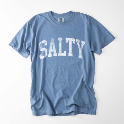 a Salty Garment Dyed Tee in blue jean