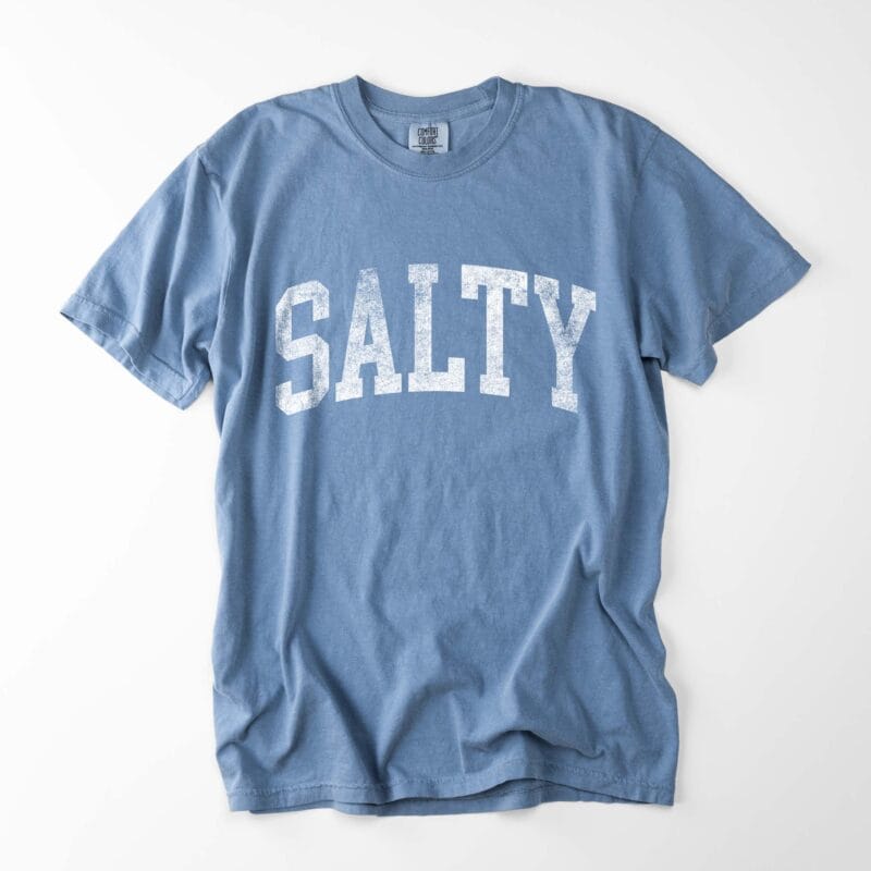a Salty Garment Dyed Tee in blue jean