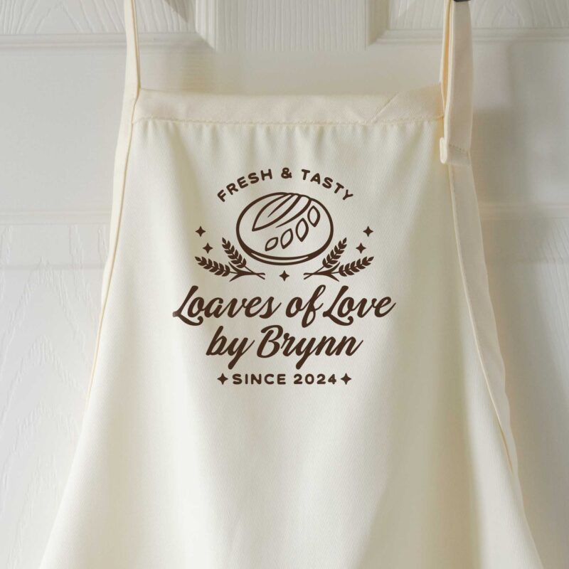a personalized sourdough bread apron in natural