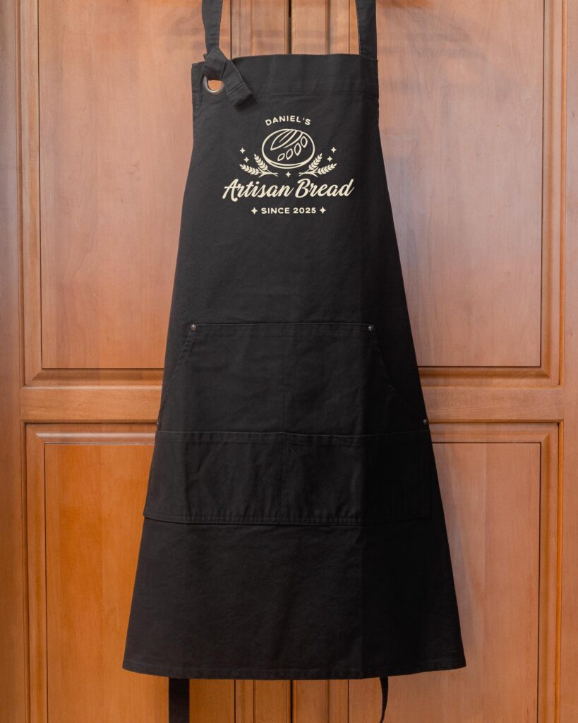 a Personalized Heavy Cotton Canvas Sourdough Apron inblack