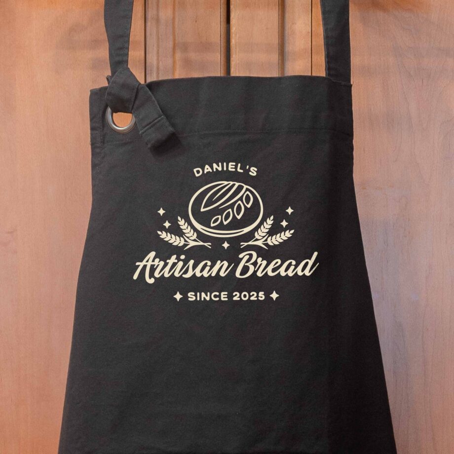 a Personalized Heavy Cotton Canvas Sourdough Apron inblack